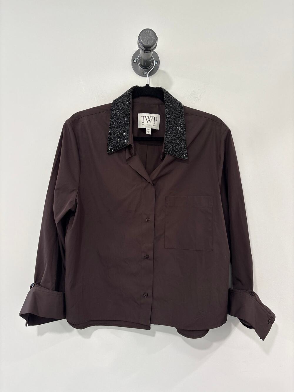 TWP Brown Crystal Embellished Collared Shirt XS/S